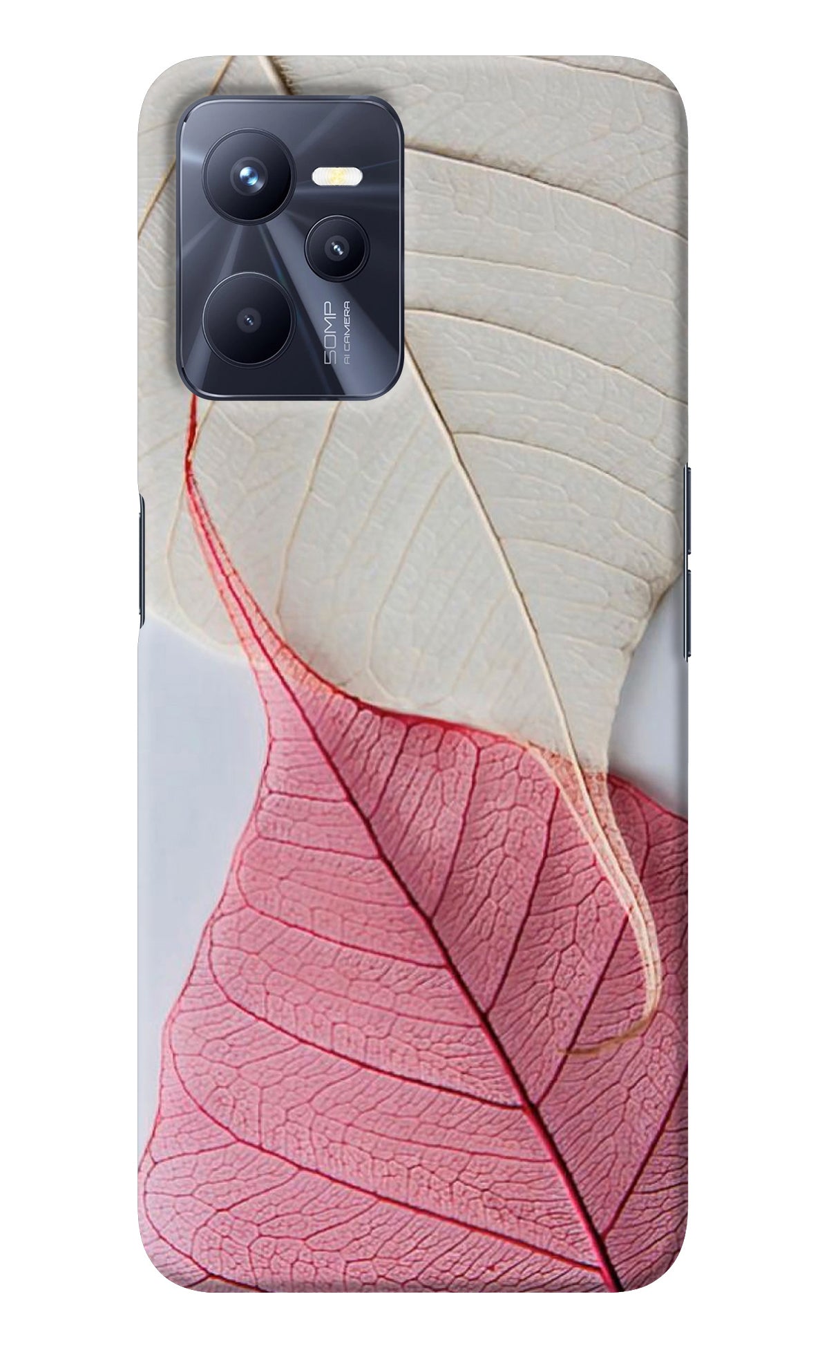 White Pink Leaf Realme C35 Back Cover