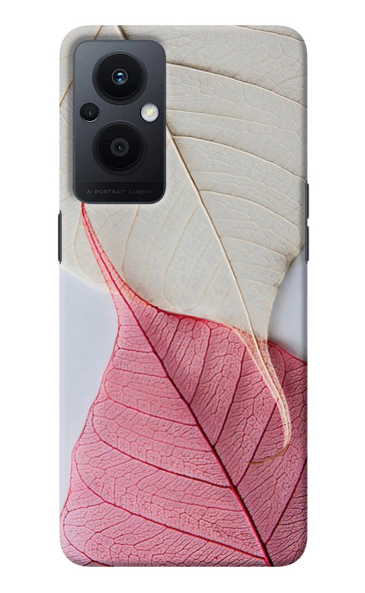 White Pink Leaf Oppo F21 Pro 5G Back Cover