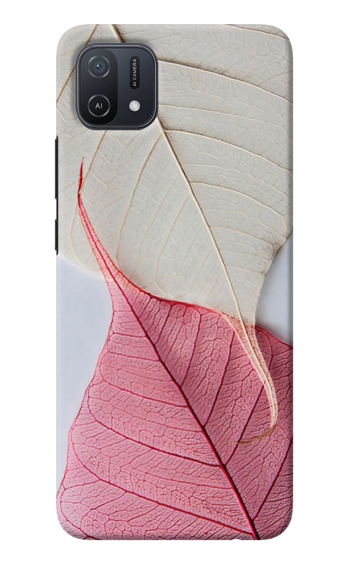 White Pink Leaf Oppo A16k/A16e Back Cover