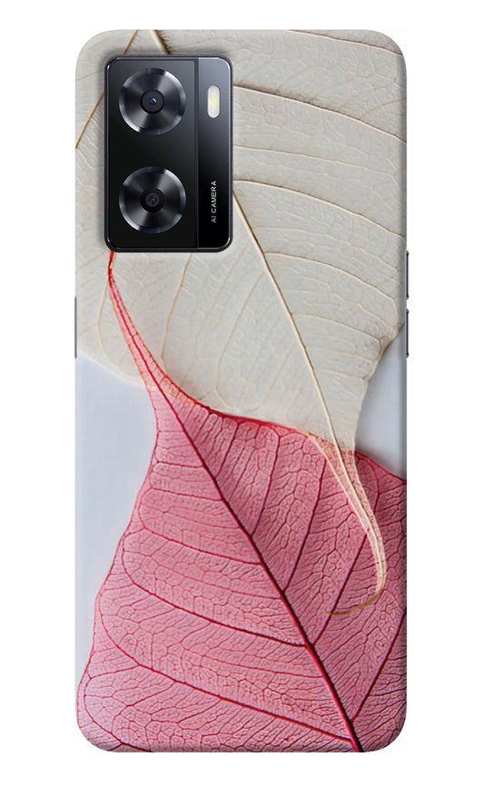 White Pink Leaf Oppo A57 2022 Back Cover