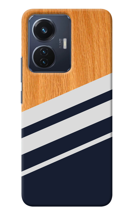 Blue and white wooden Vivo T1 44W Back Cover