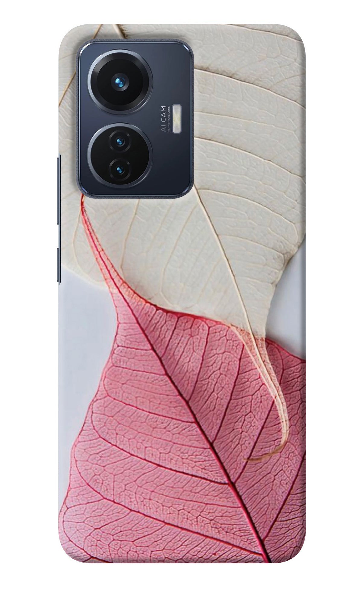 White Pink Leaf Vivo T1 44W Back Cover