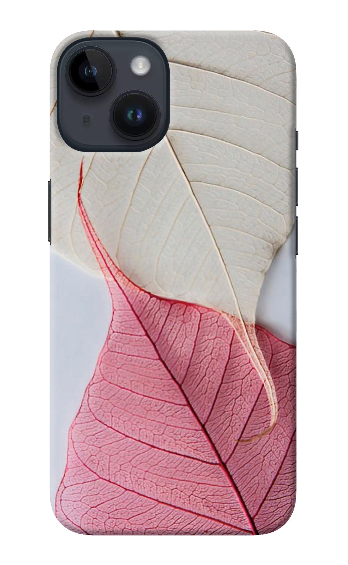 White Pink Leaf iPhone 14 Back Cover