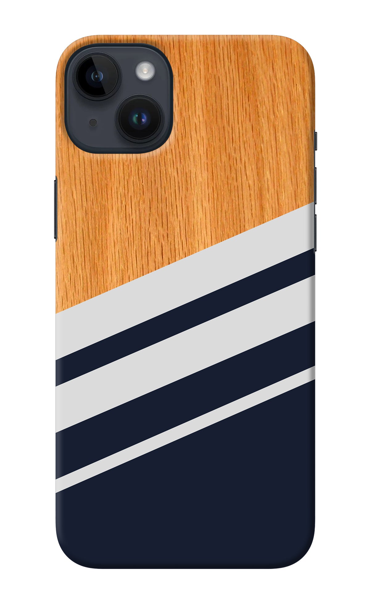 Blue and white wooden iPhone 14 Plus Back Cover