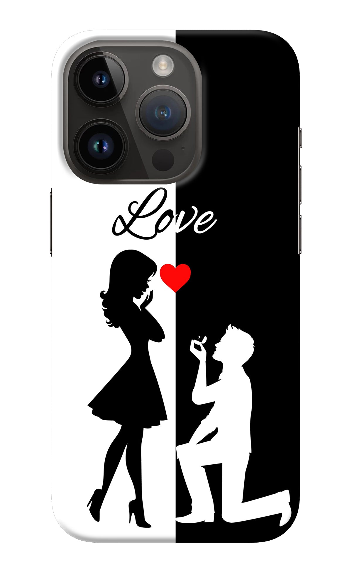 Love Propose Black And White iPhone 14 Pro Back Cover