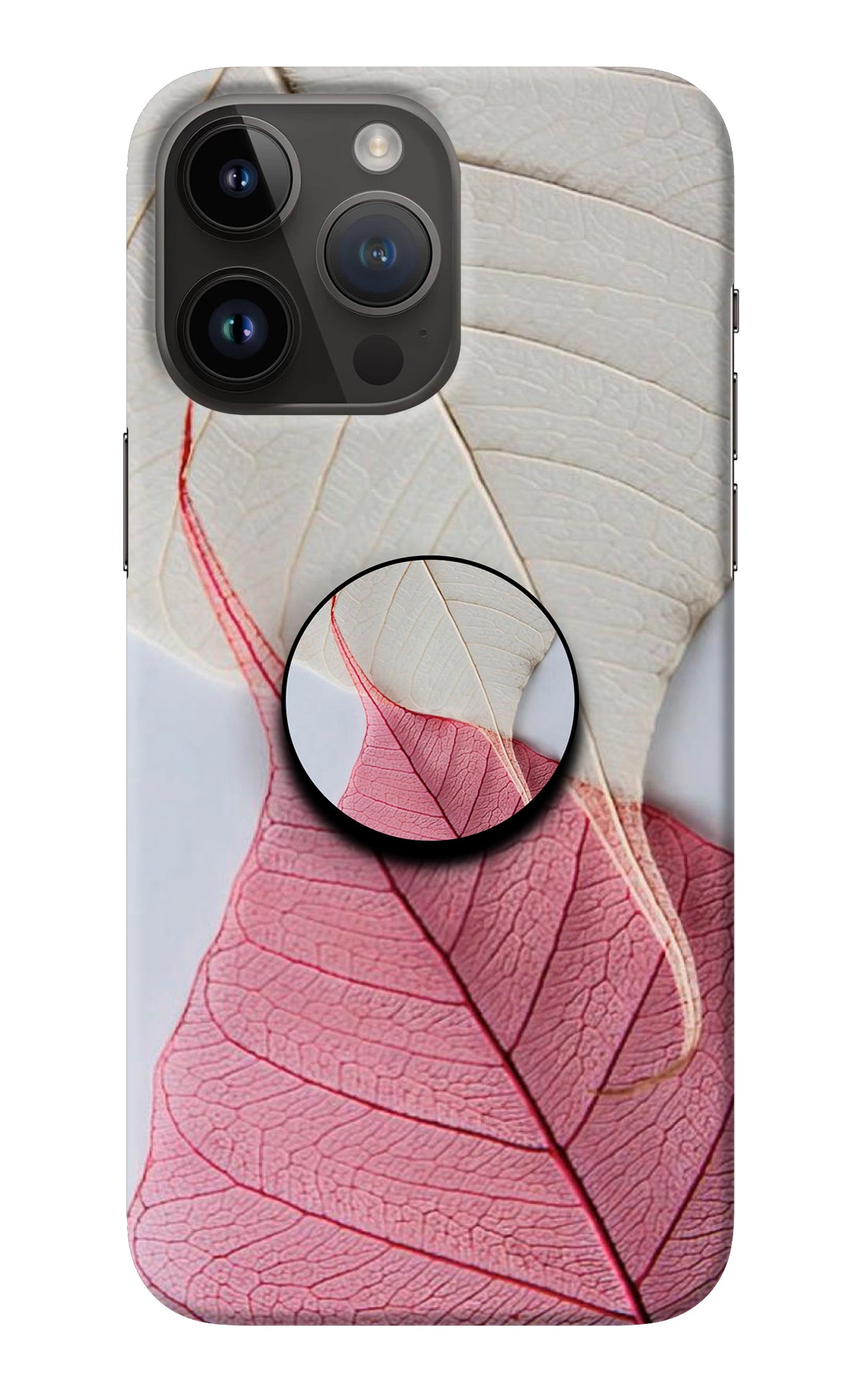 White Pink Leaf iPhone 14 Pro Max Pop Case