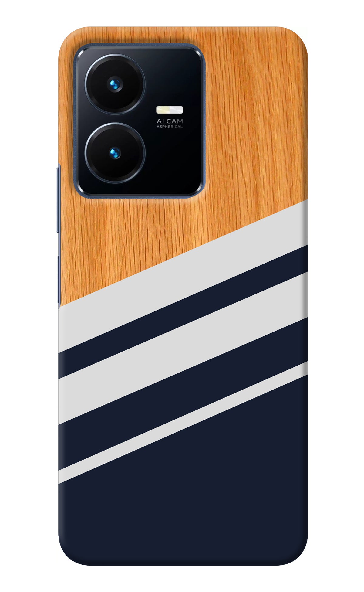 Blue and white wooden Vivo Y22 Back Cover