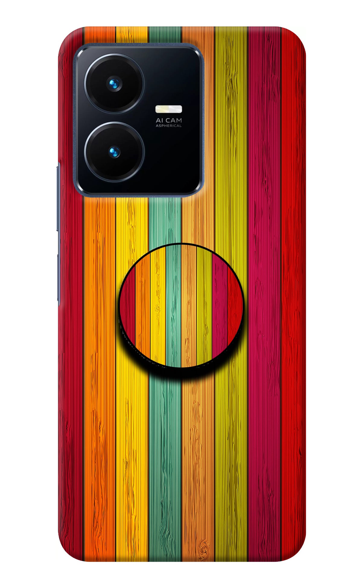 Multicolor Wooden Vivo Y22 Pop Case