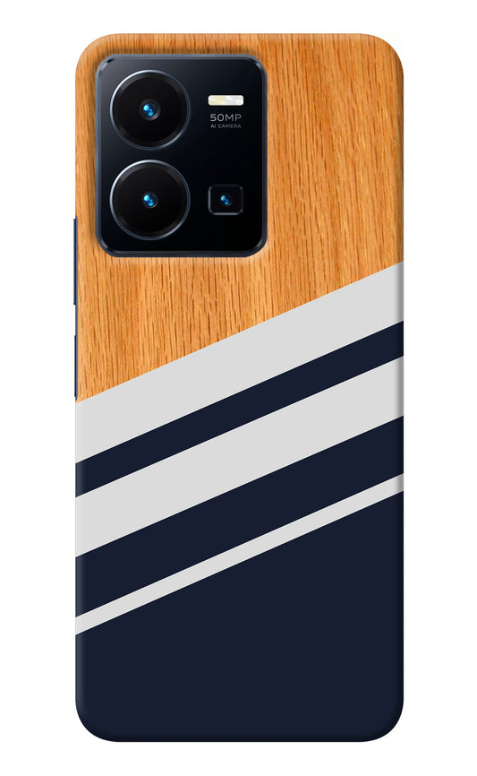 Blue and white wooden Vivo Y35 Back Cover