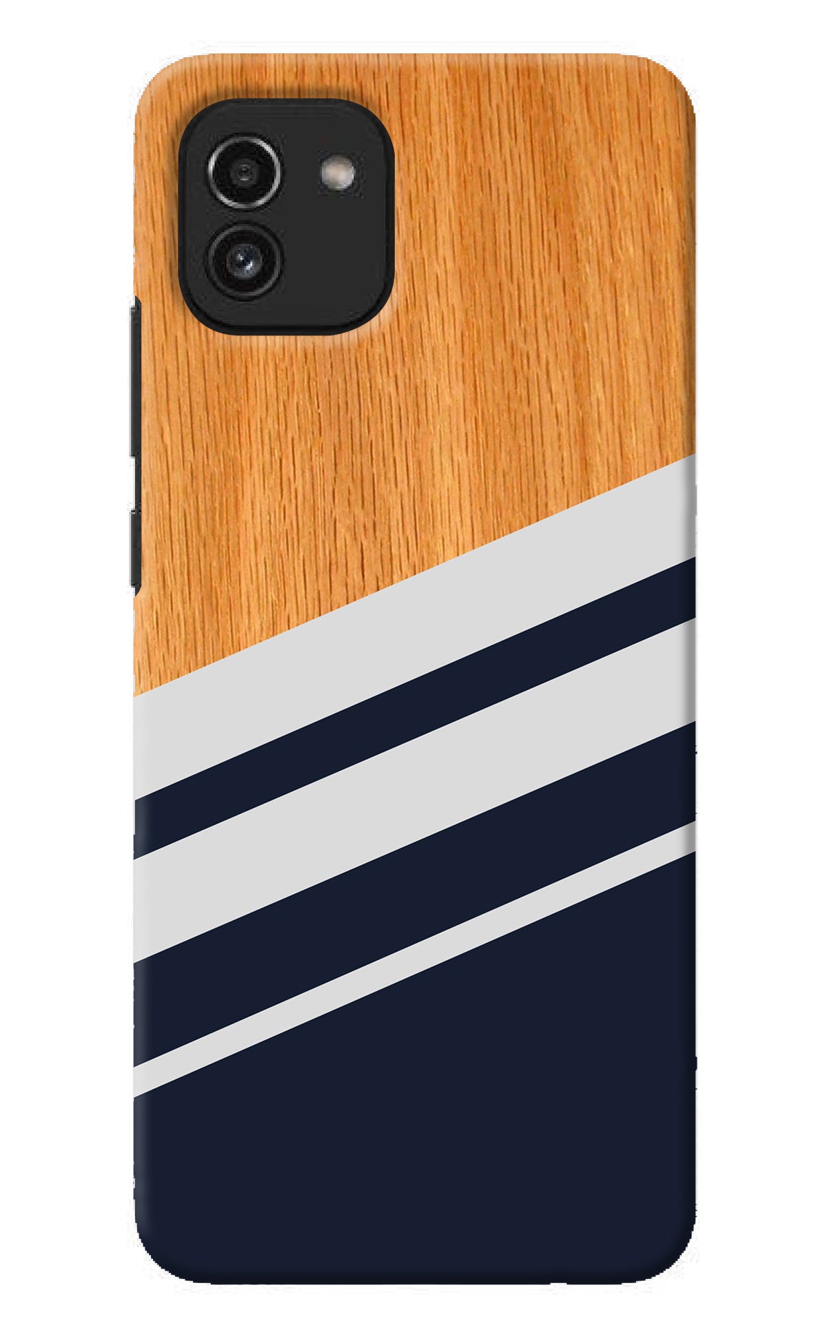 Blue and white wooden Samsung A03 Back Cover