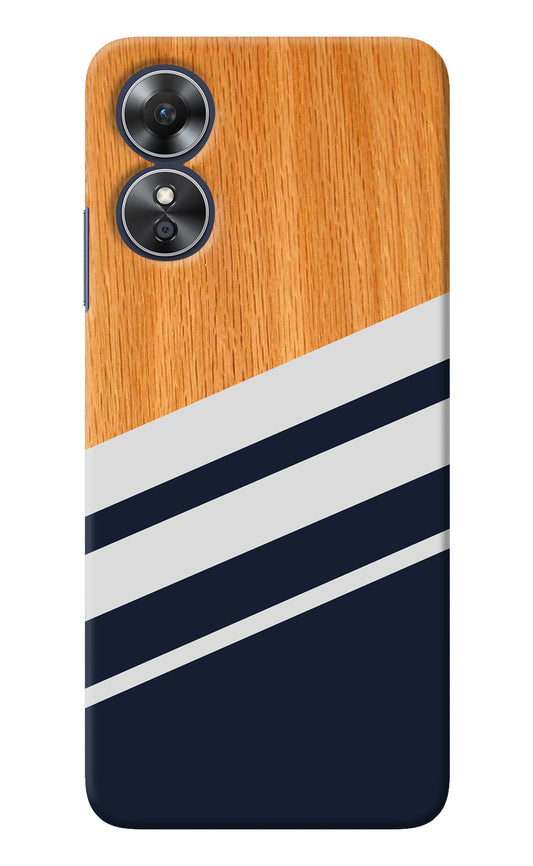 Blue and white wooden Oppo A17 Back Cover