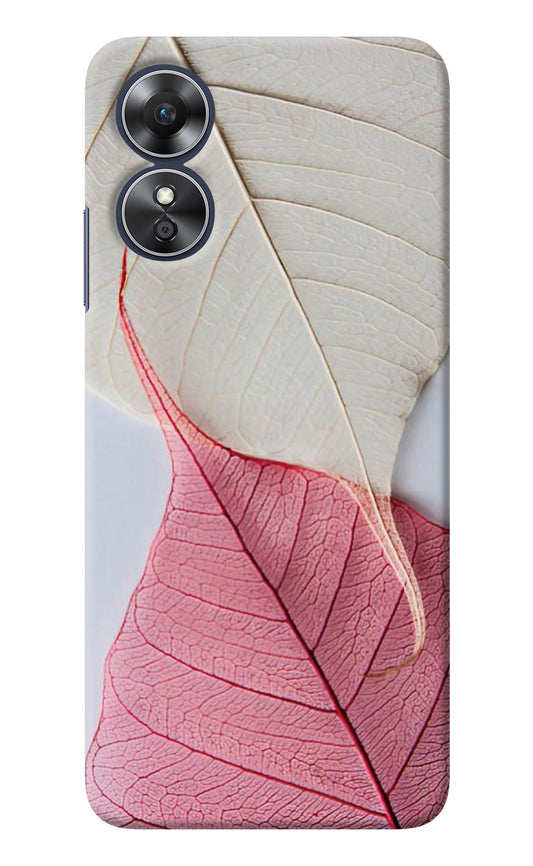 White Pink Leaf Oppo A17 Back Cover