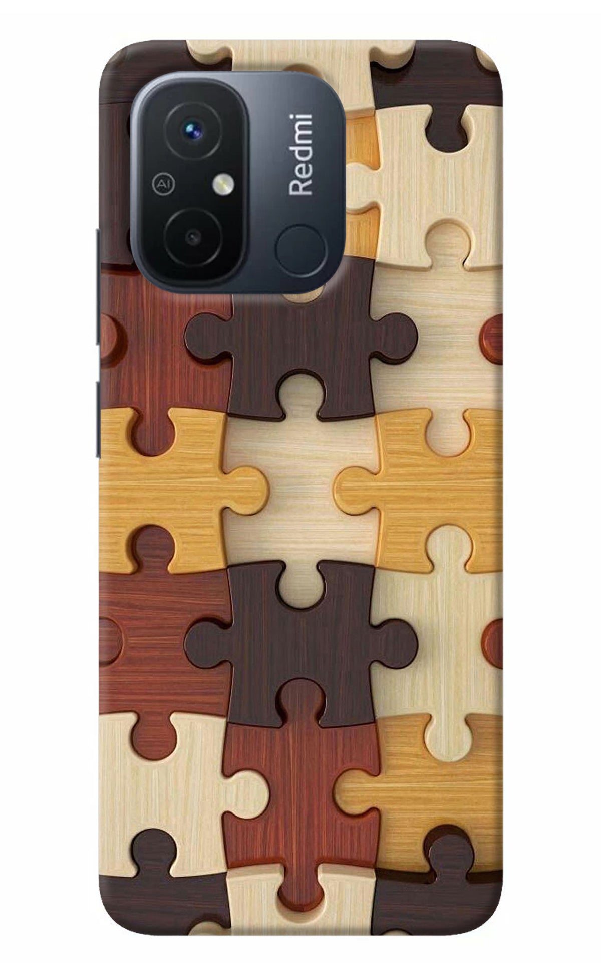 Wooden Puzzle Redmi 12C Back Cover