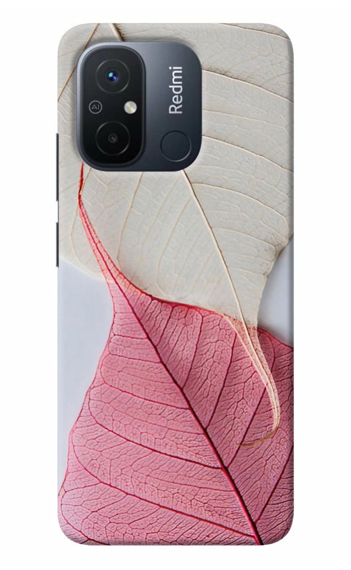 White Pink Leaf Redmi 12C Back Cover