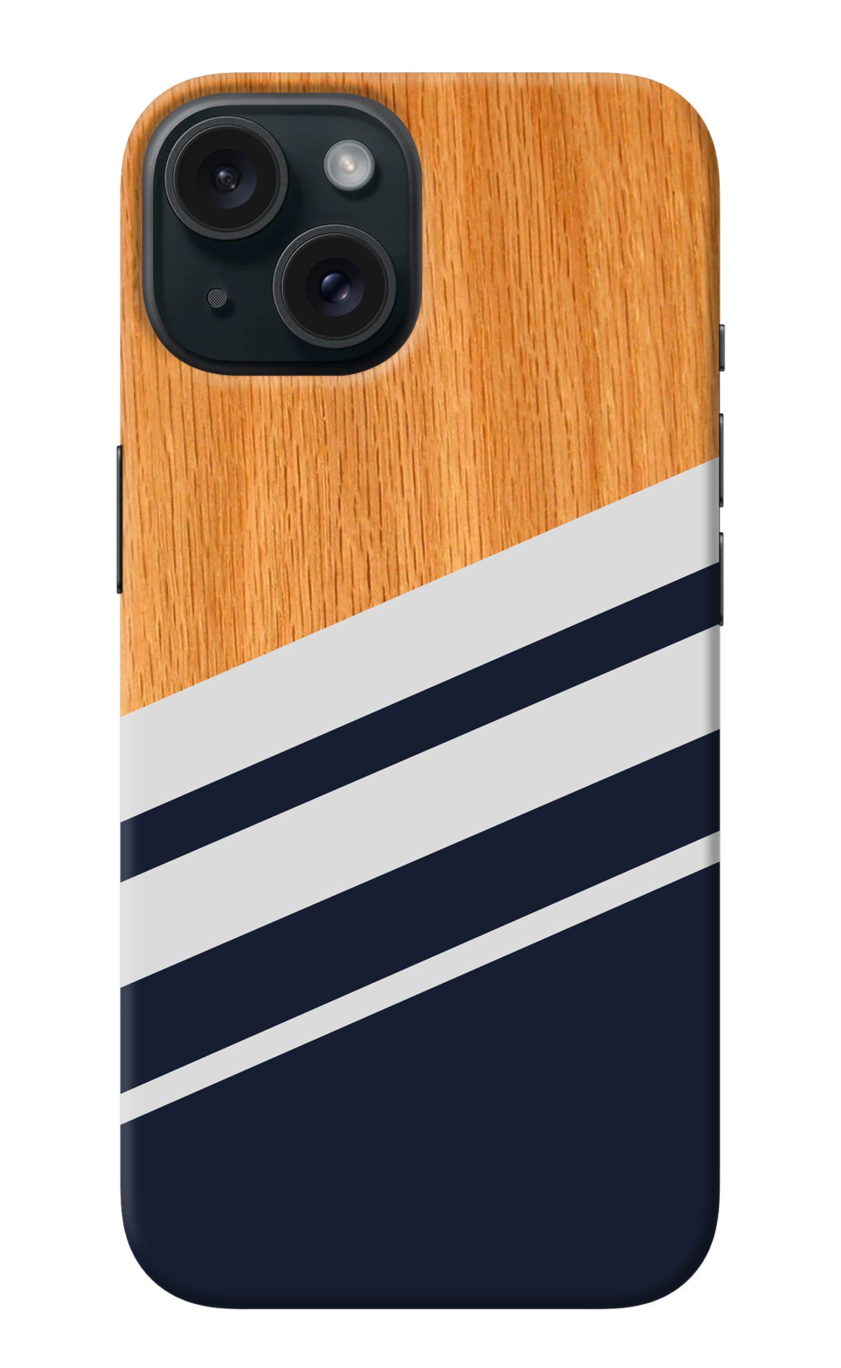 Blue and white wooden iPhone 15 Back Cover