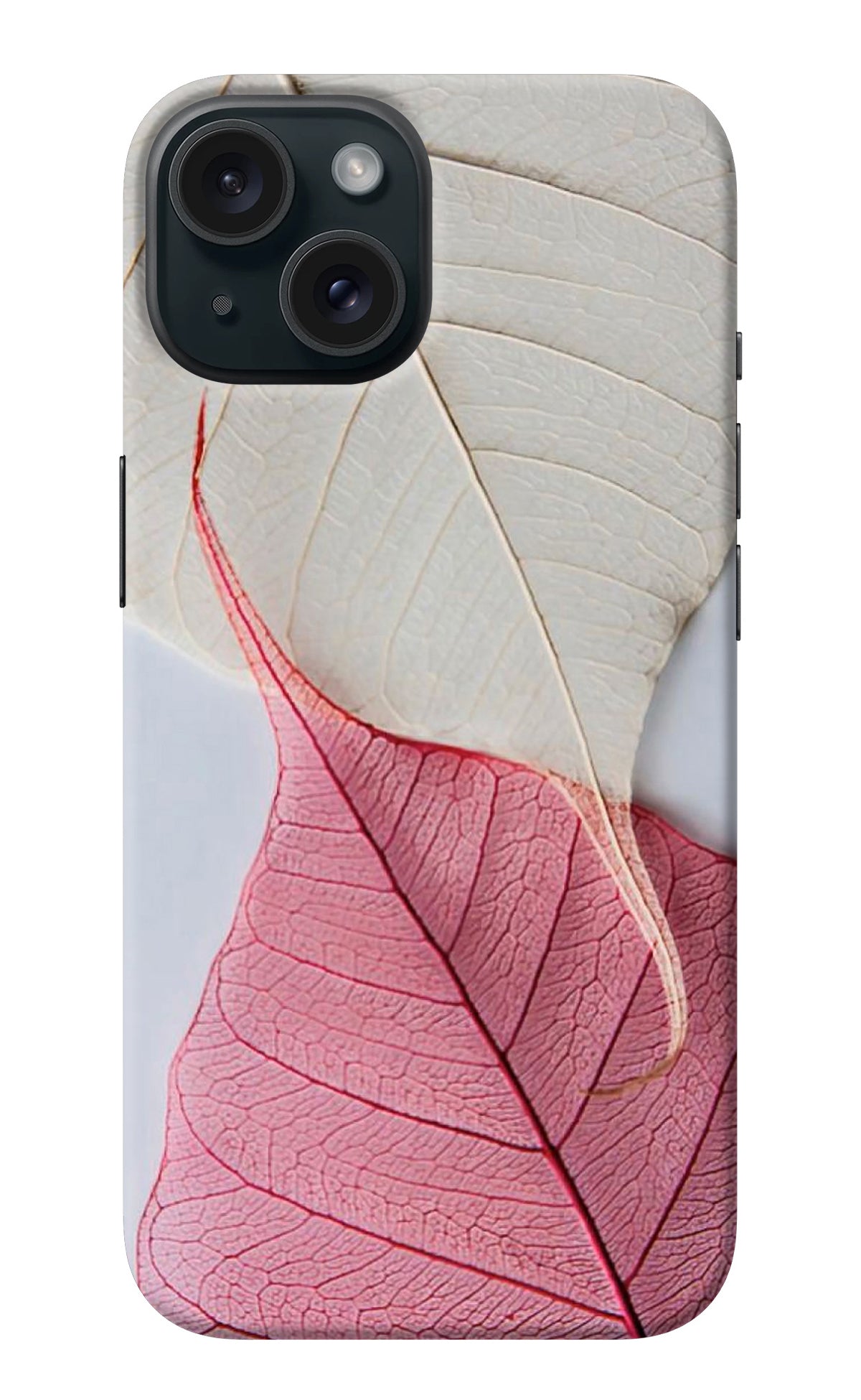 White Pink Leaf iPhone 15 Back Cover