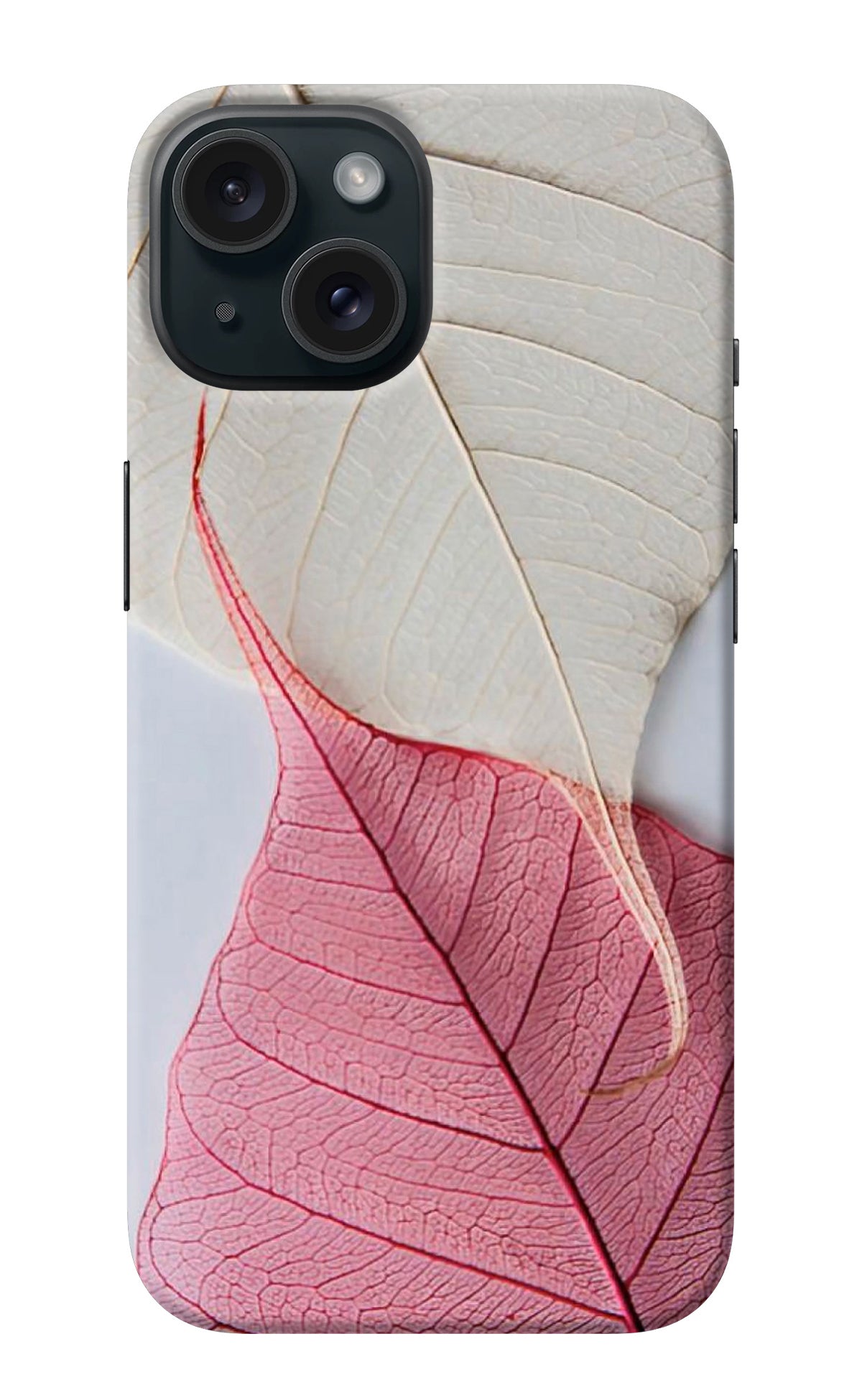 White Pink Leaf iPhone 15 Plus Back Cover