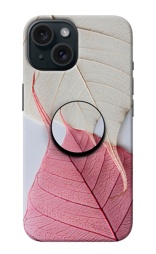White Pink Leaf iPhone 15 Plus Pop Case