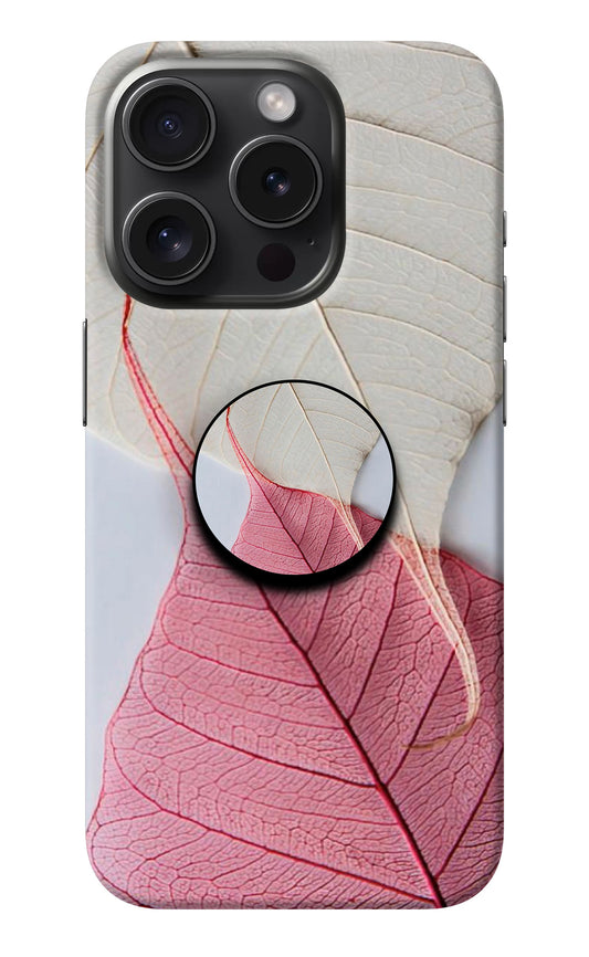 White Pink Leaf iPhone 15 Pro Pop Case