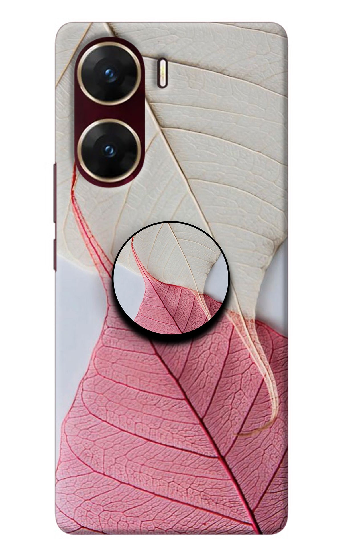 White Pink Leaf Vivo V29E Pop Case