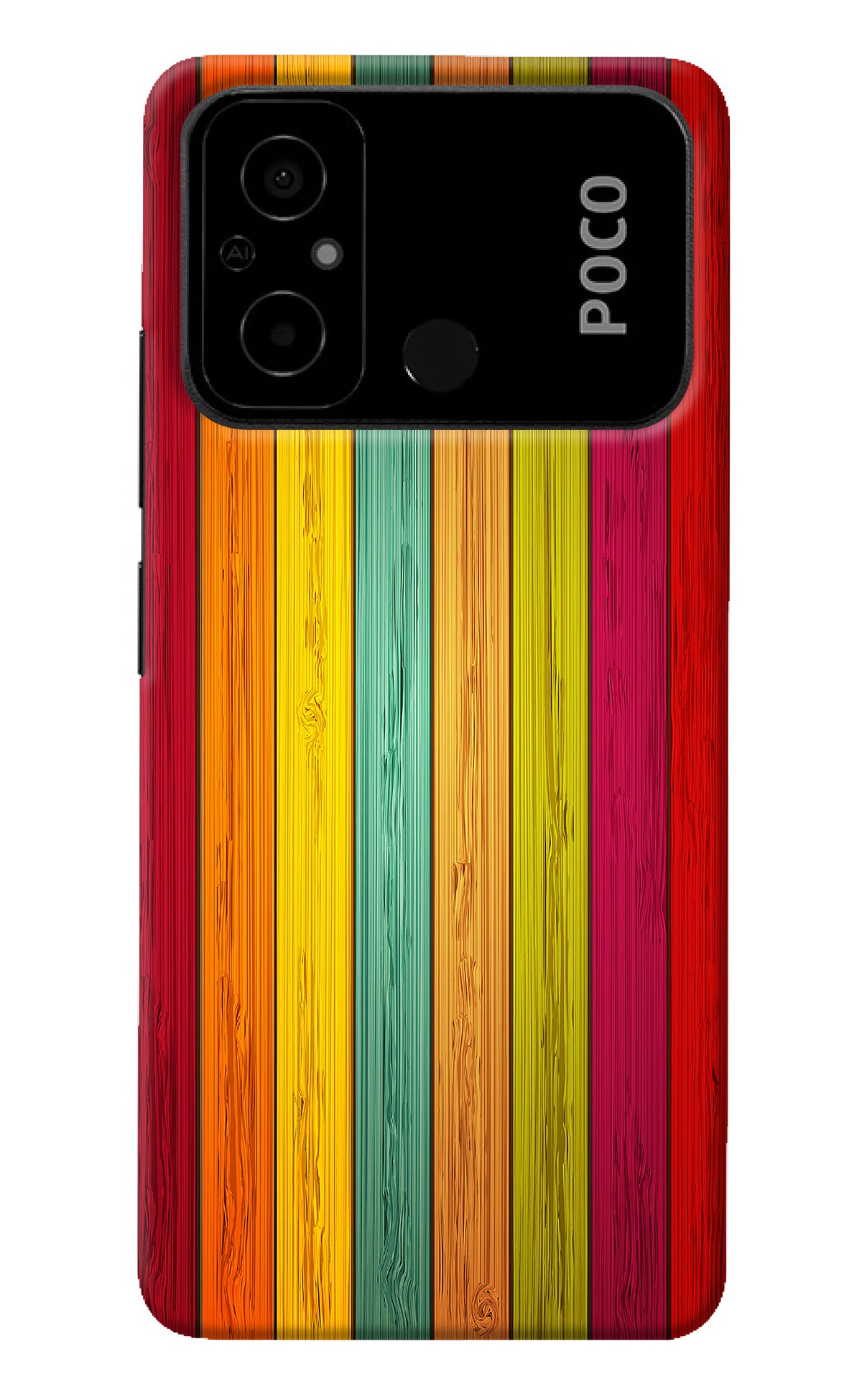 Multicolor Wooden Poco C55 Back Cover