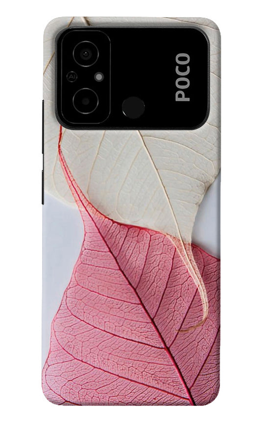 White Pink Leaf Poco C55 Back Cover