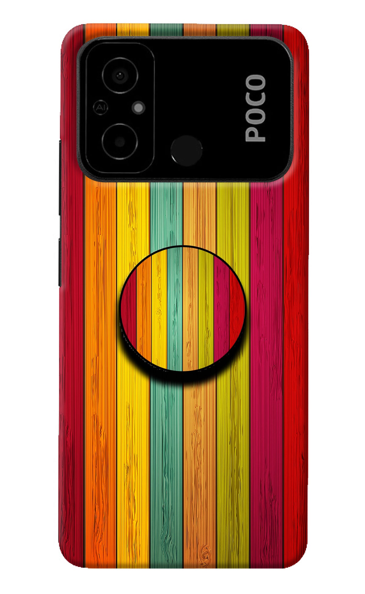 Multicolor Wooden Poco C55 Pop Case