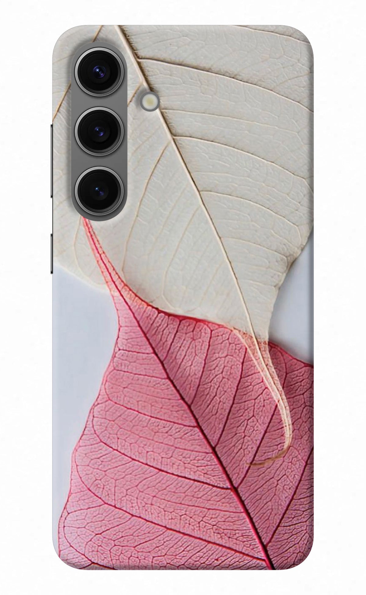 White Pink Leaf Samsung S24 Back Cover