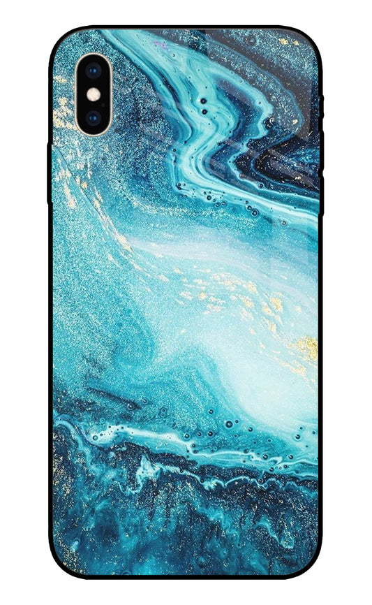 Blue Glitter Marble iPhone XS Max Glass Cover