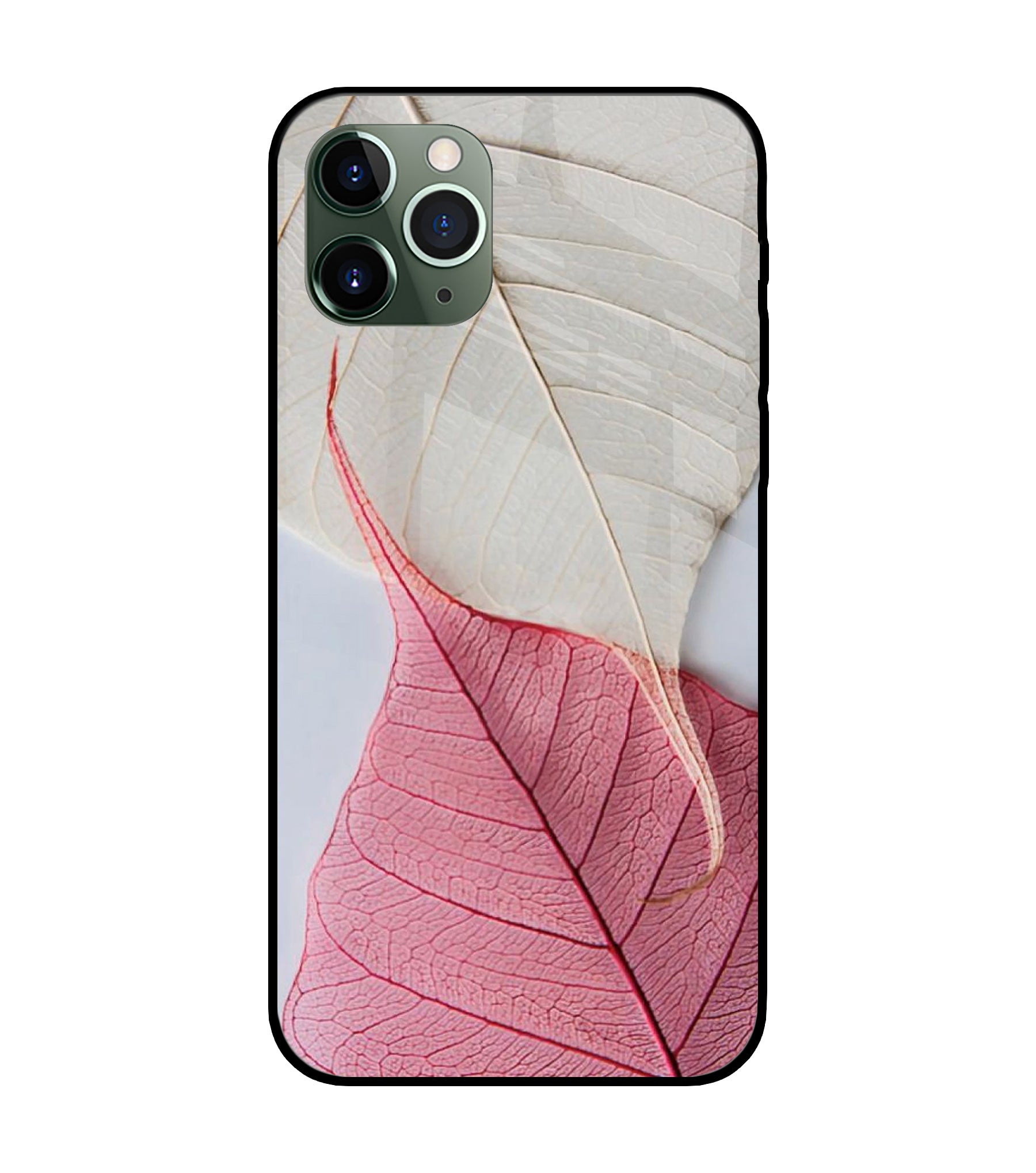 White Pink Leaf iPhone 11 Pro Glass Cover