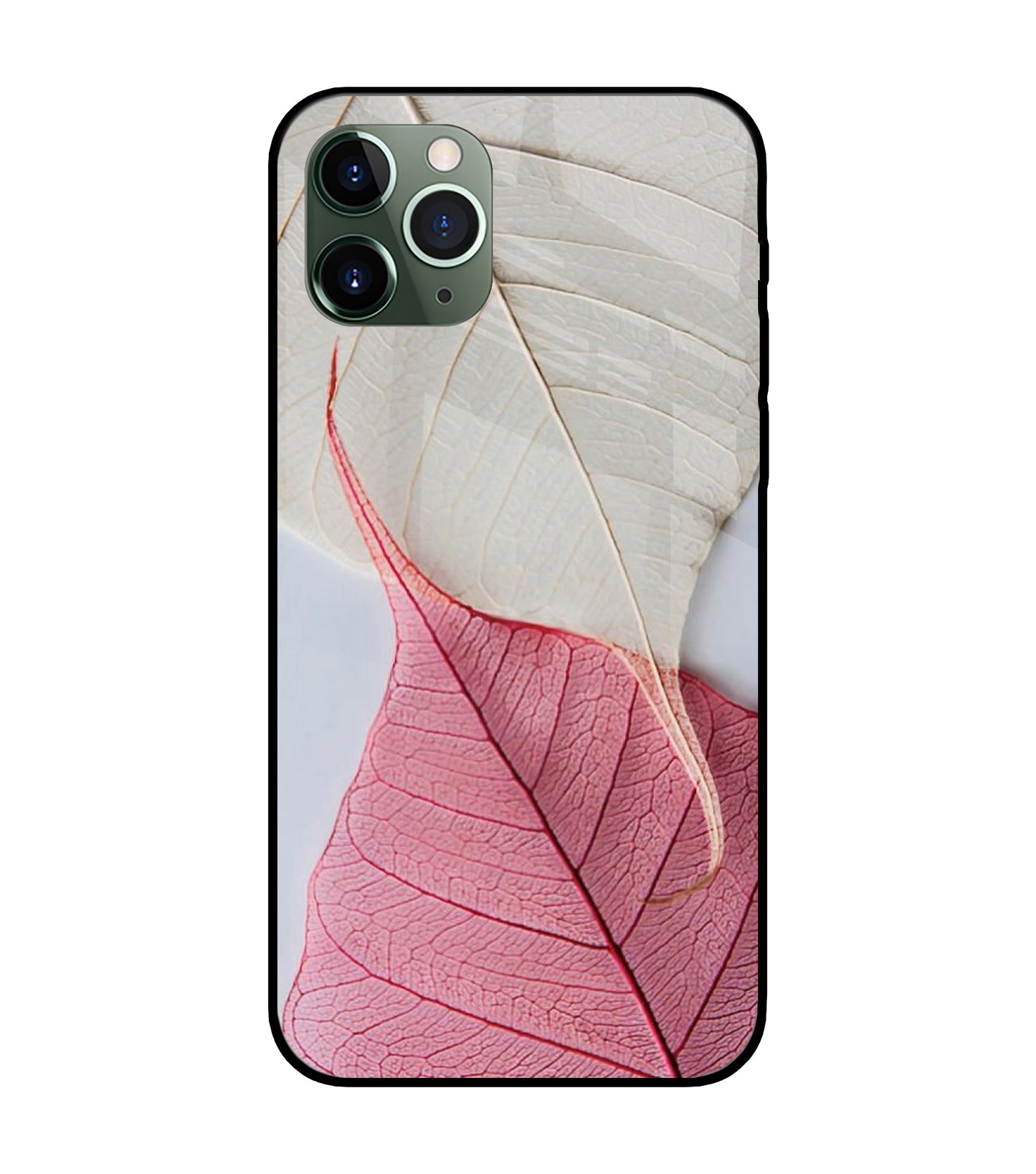 White Pink Leaf iPhone 11 Pro Max Glass Cover