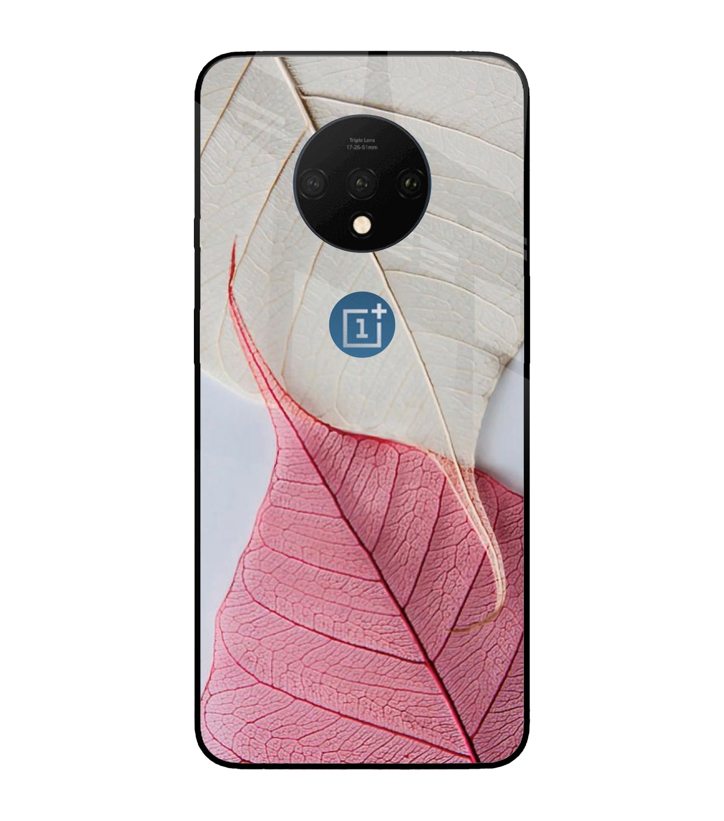 White Pink Leaf Oneplus 7T Glass Cover