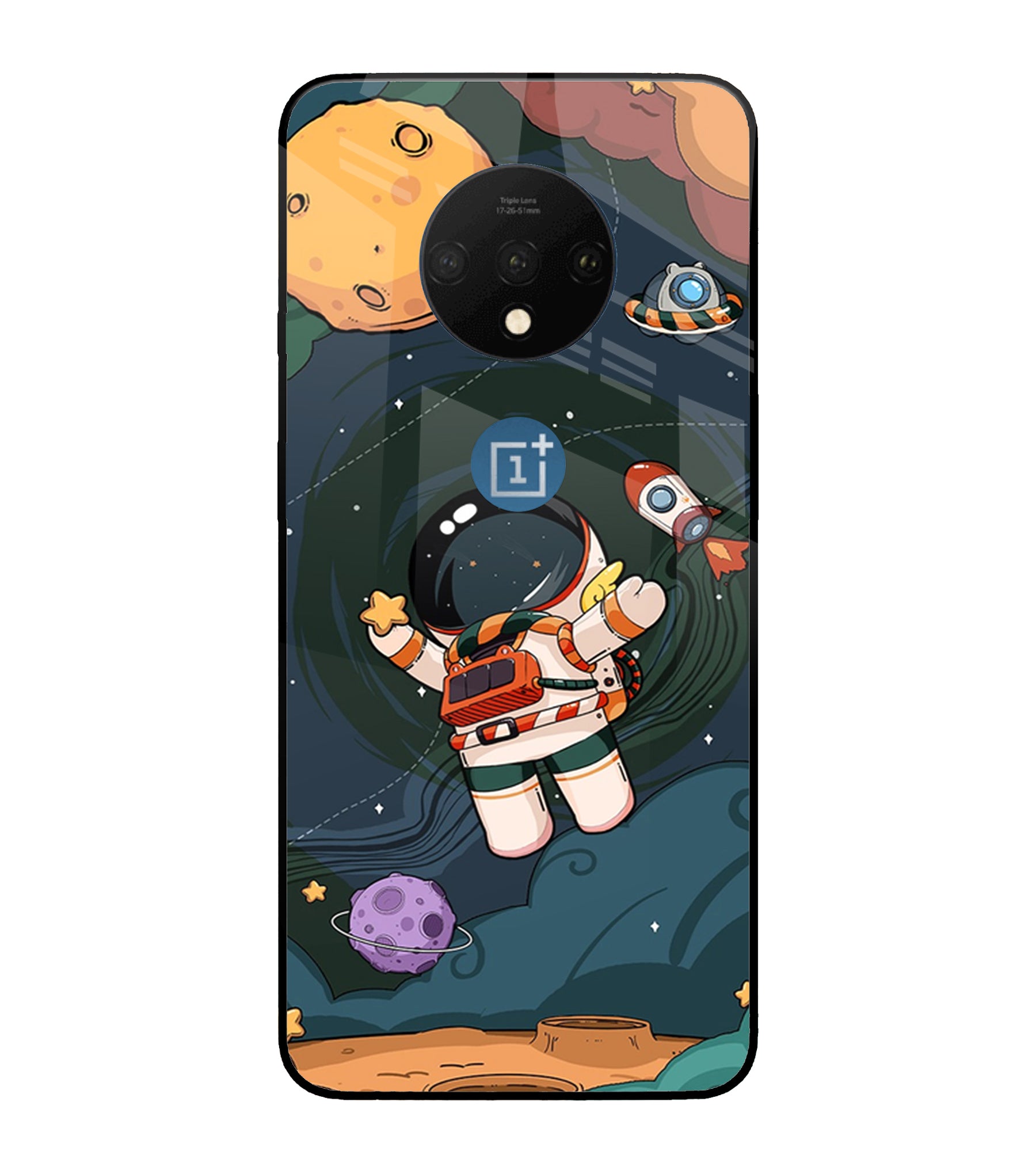 Cartoon Astronaut Oneplus 7T Glass Cover