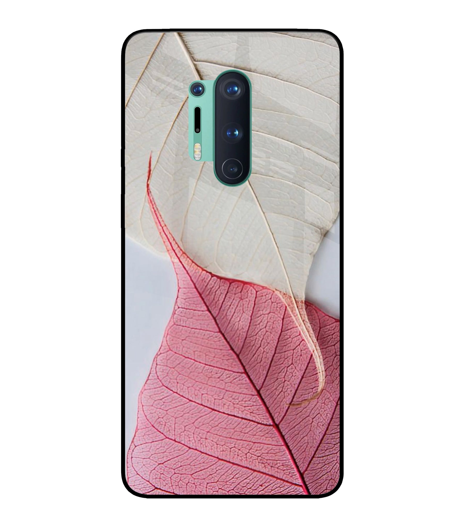 White Pink Leaf Oneplus 8 Pro Glass Cover