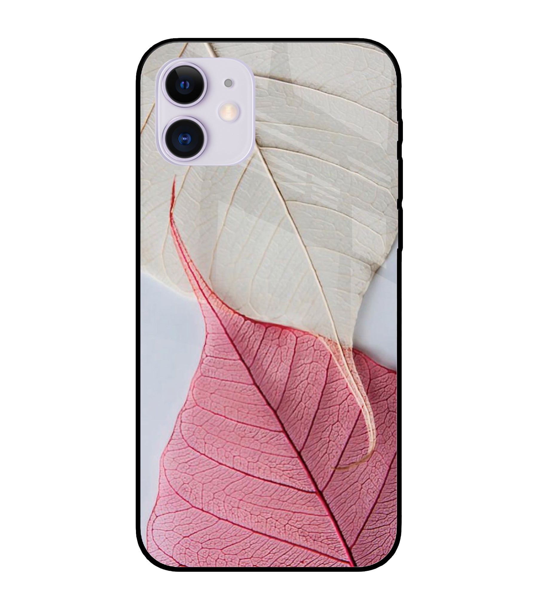 White Pink Leaf iPhone 12 Glass Cover