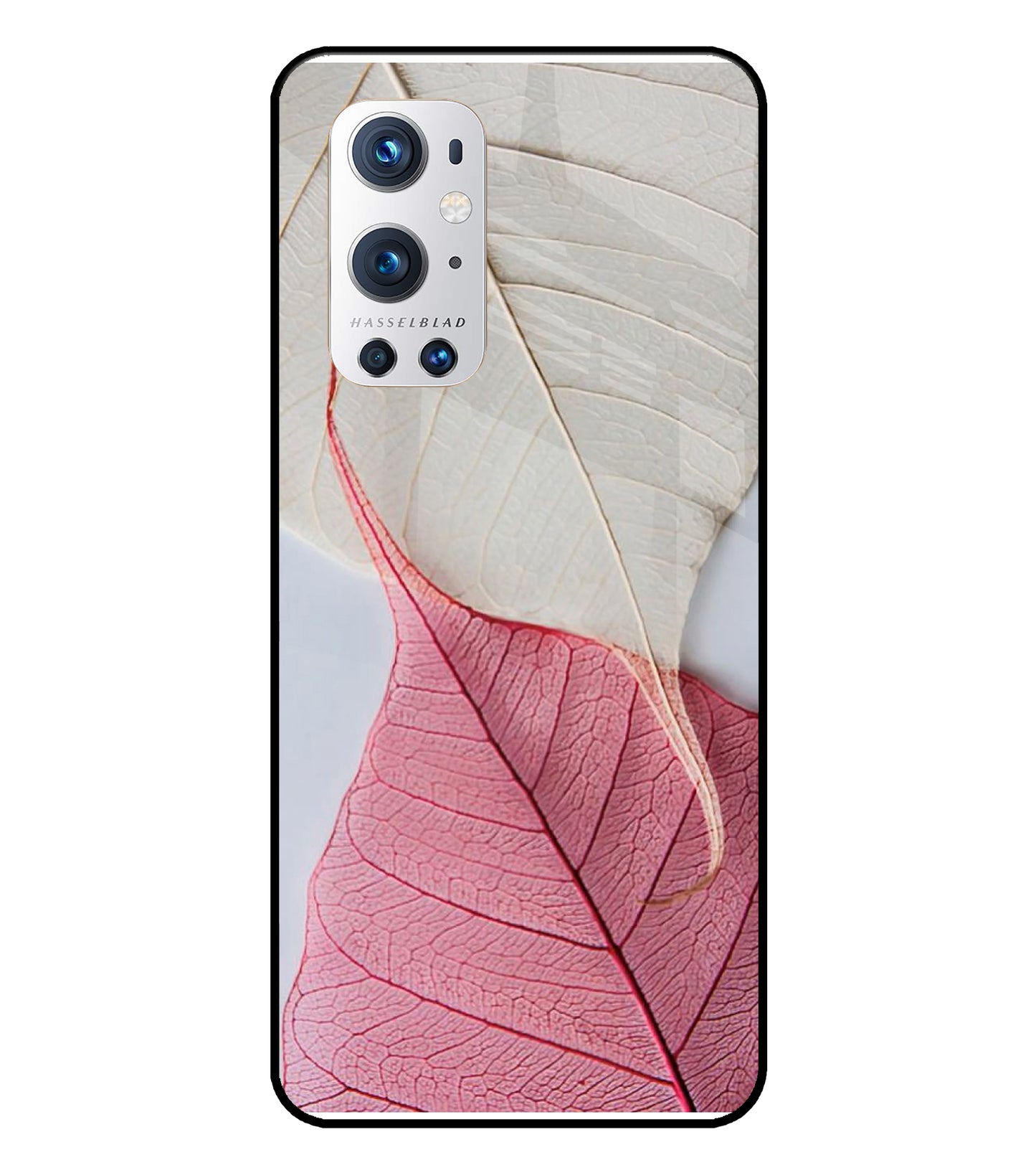 White Pink Leaf Oneplus 9 Pro Glass Cover