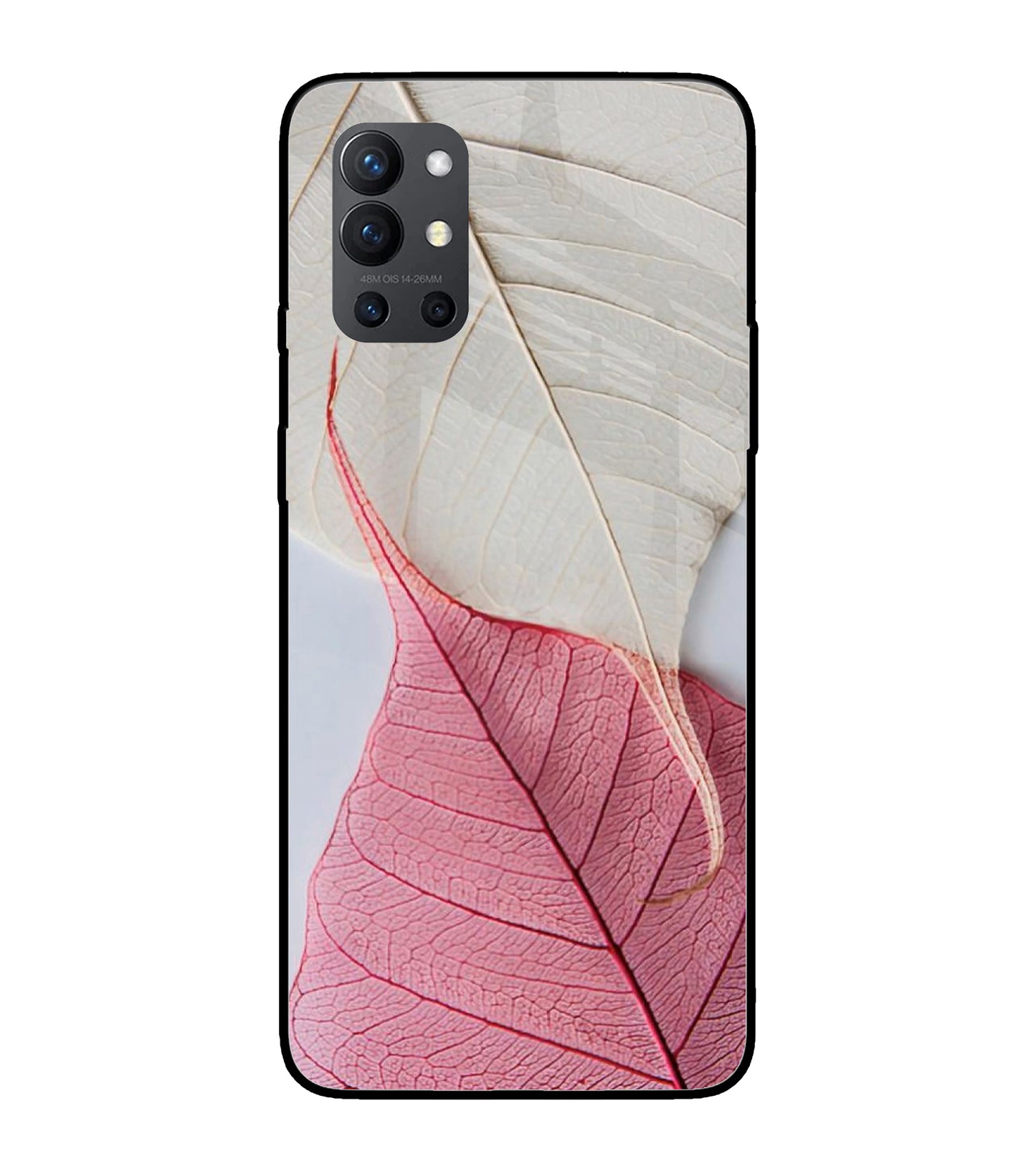 White Pink Leaf Oneplus 9R Glass Cover