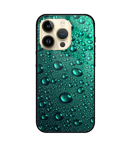 Green Water Drops iPhone 14 Pro Glass Cover