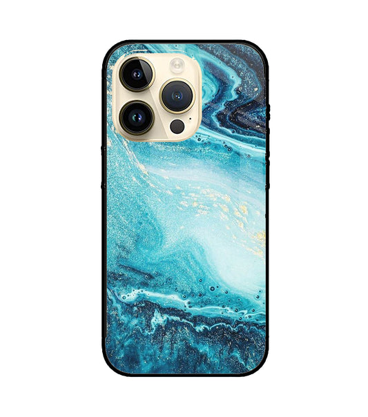 Blue Glitter Marble iPhone 14 Pro Glass Cover