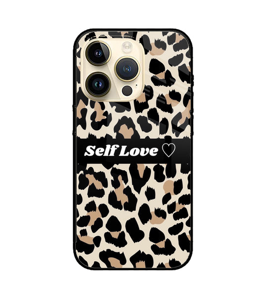Leopard Print Self Love iPhone 14 Pro Glass Cover