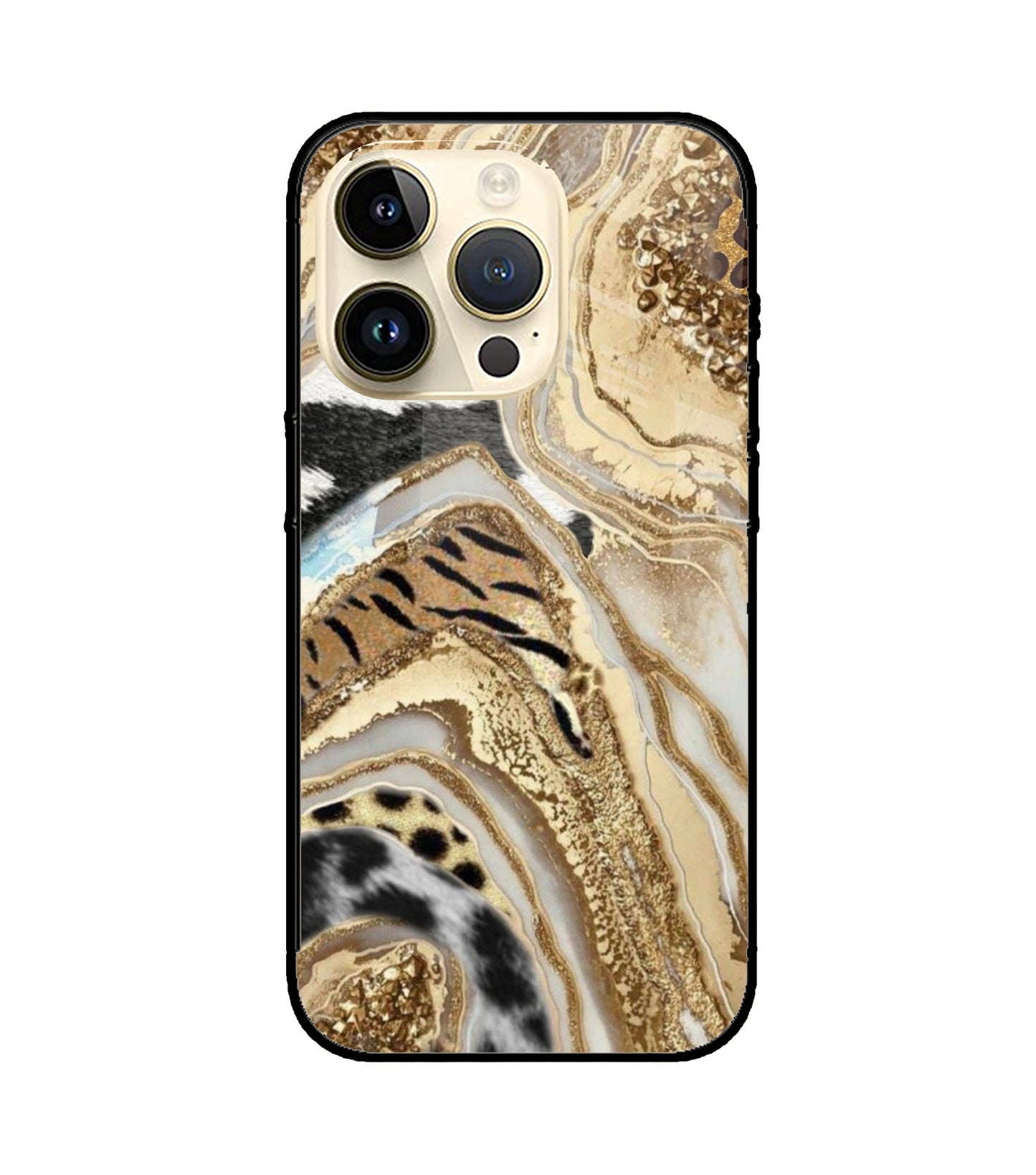 White Golden Resin Art iPhone 15 Pro Glass Cover