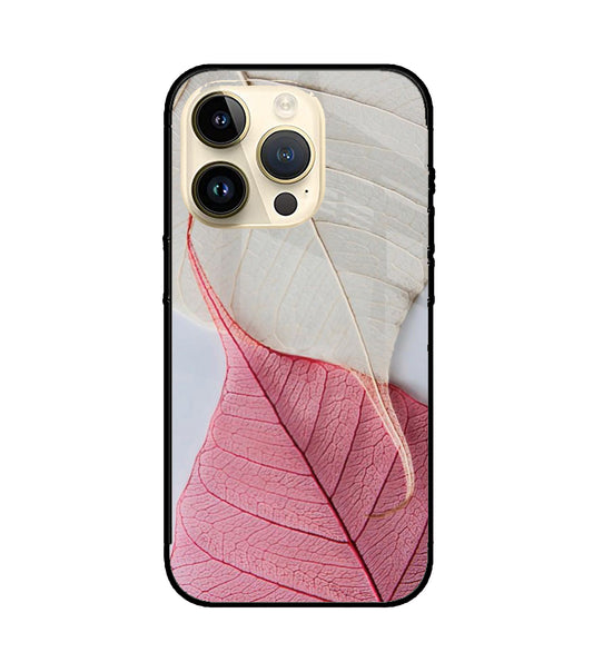 White Pink Leaf iPhone 15 Pro Glass Cover