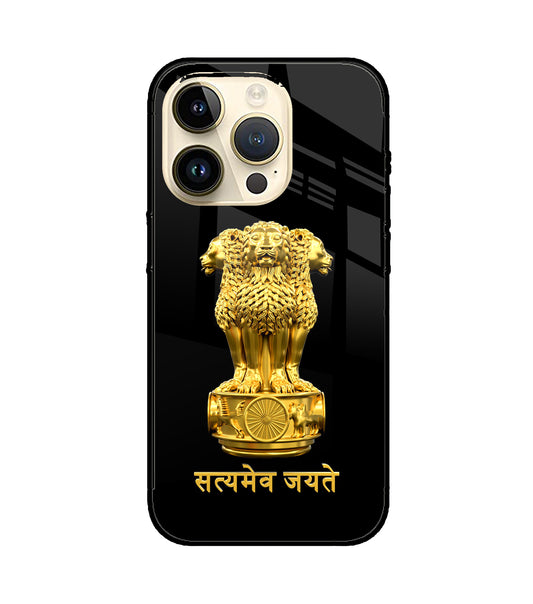 Satyamev Jayate Golden iPhone 15 Pro Glass Cover